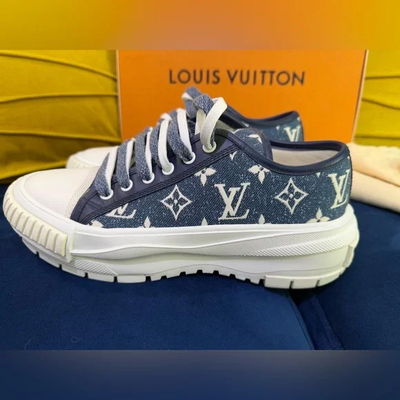 Louis Vuitton Denim and White Monogram Sneakers - Picture 2 of 12
